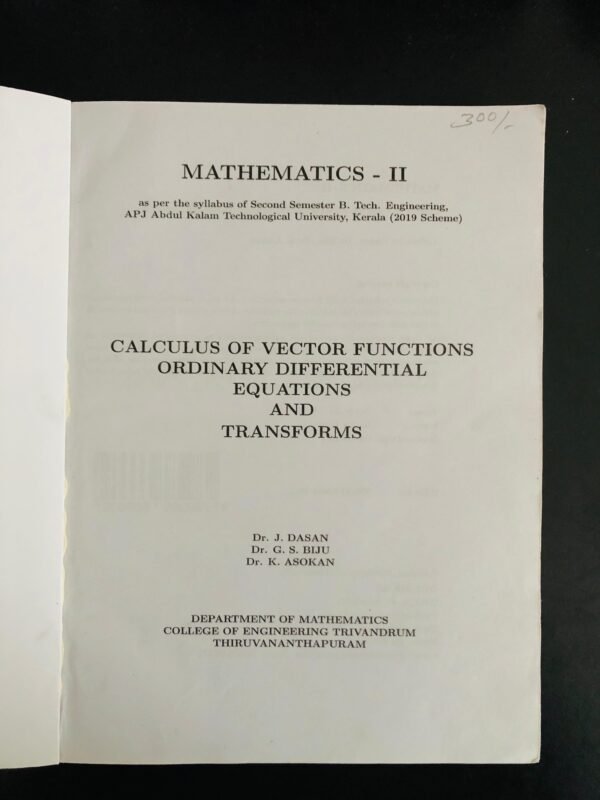 Calculus of Vector Functions Ordinary Differential Equations and Transforms | MAT 102